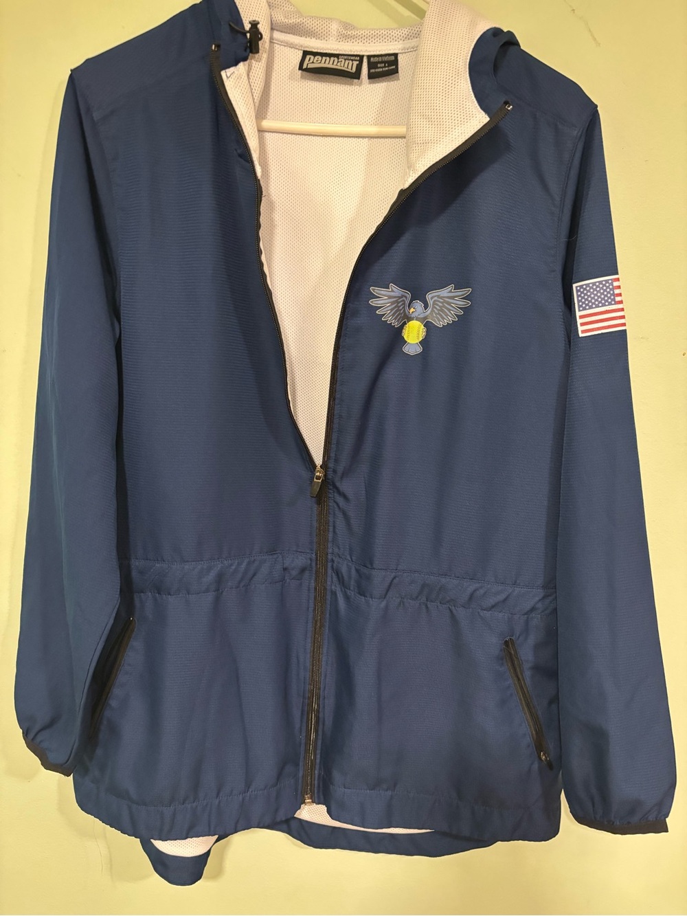 Pennant Navy Blue Hooded Windbreaker with USA Flag Patch